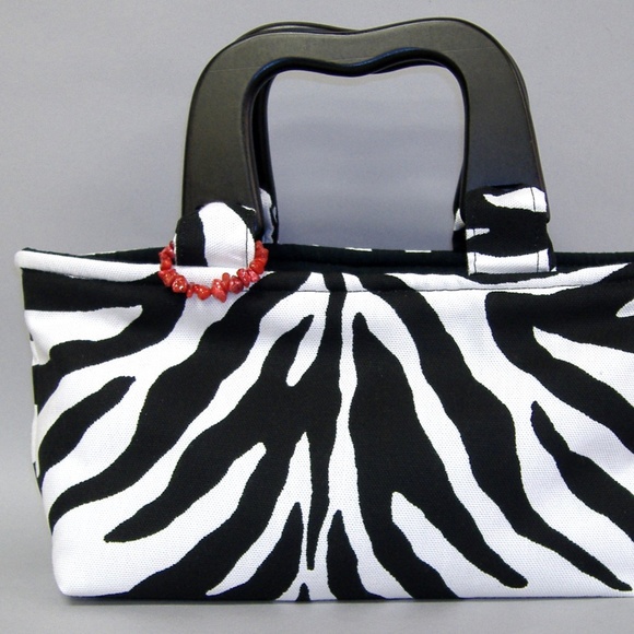Meredith Zebra Stripe Purse Hand Made Bag Animal Print Black White Tote Fabric - Picture 2 of 6